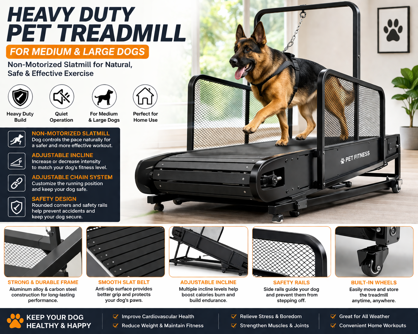 Non-Motorized Dog Treadmill with Aluminum Alloy Carbon Steel Frame