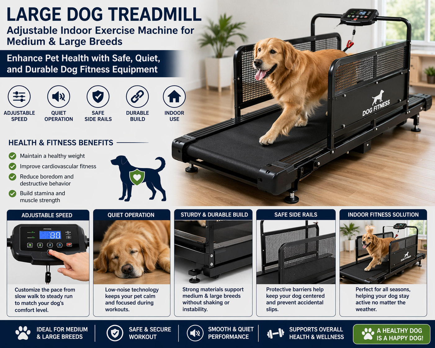 Large Dog Treadmill – Adjustable Indoor