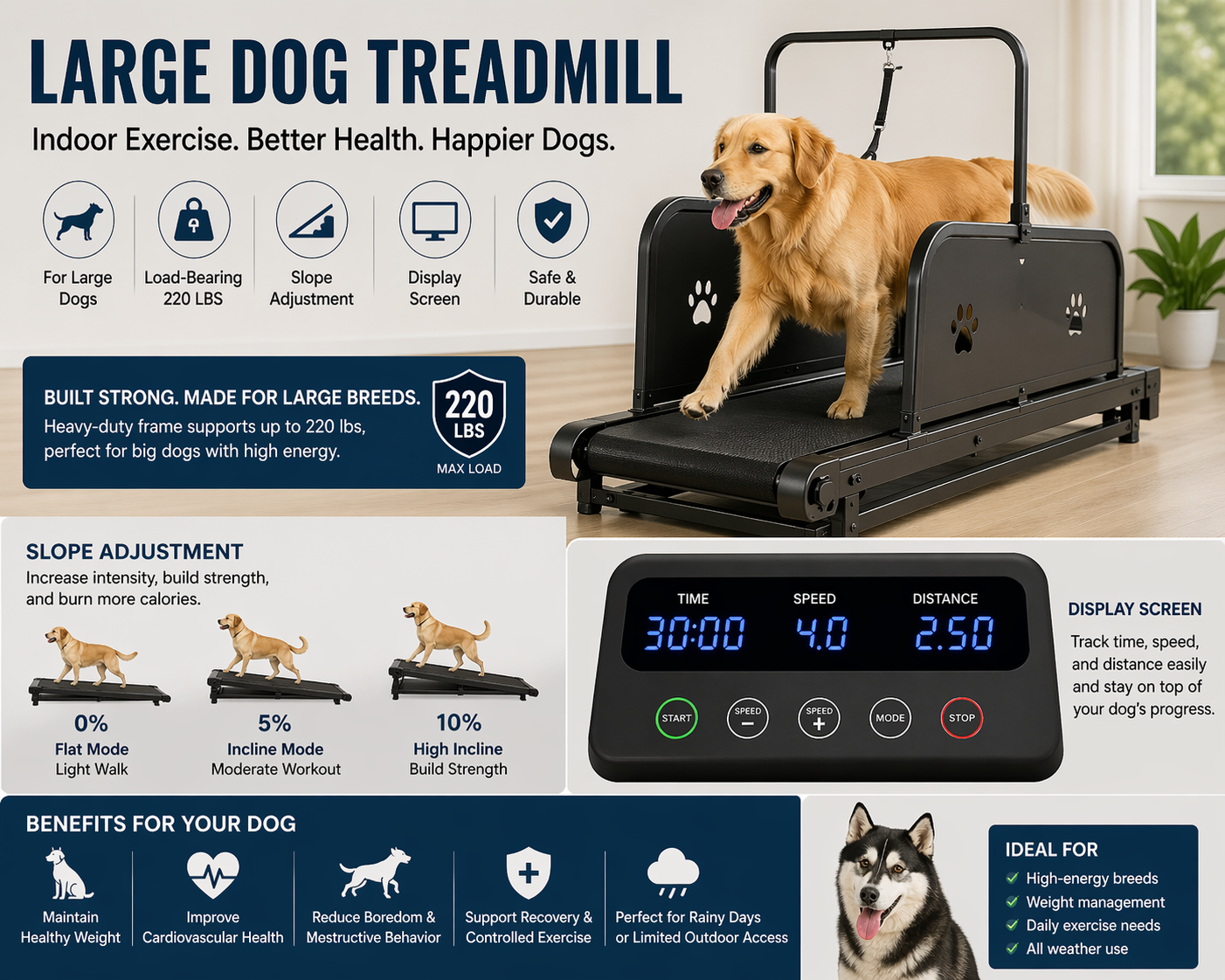 Large Dog Treadmill with Slope Adjustment: