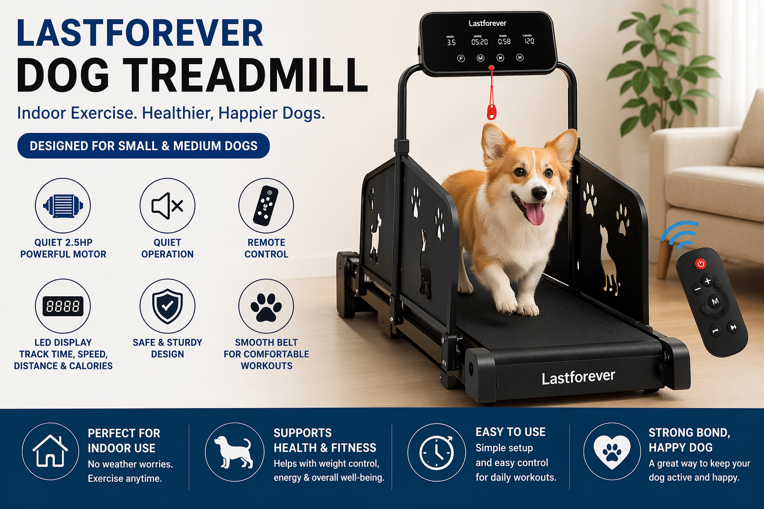 Last forever Dog Treadmill for Small & Medium Dogs: