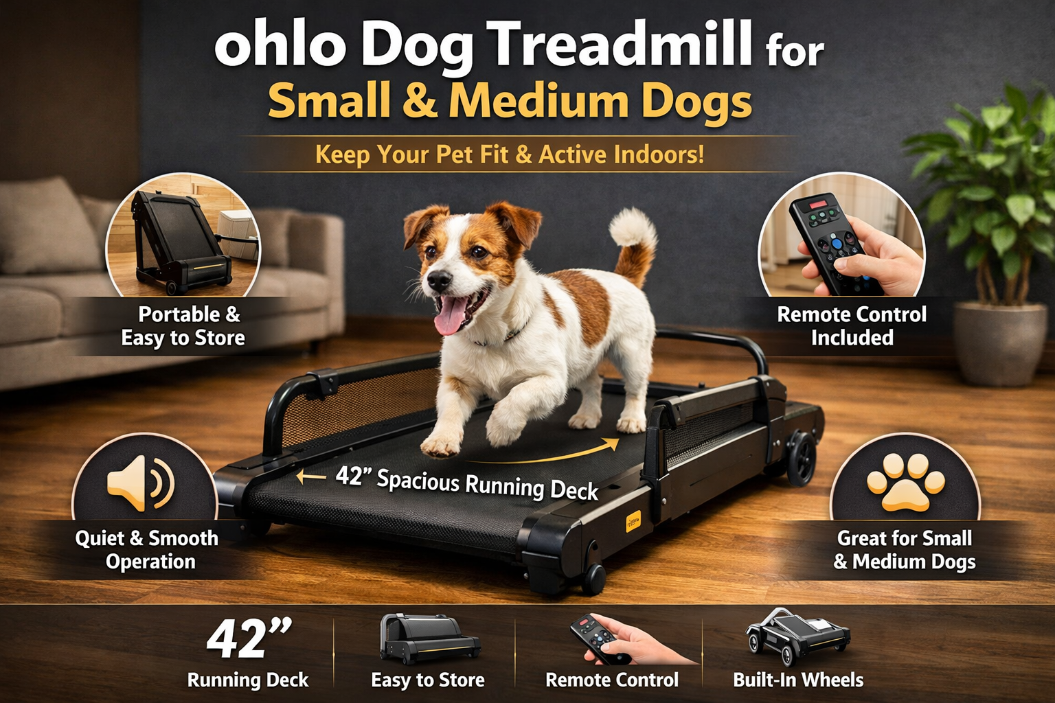 Ohlo Dog Treadmill for Small & Medium Dogs
