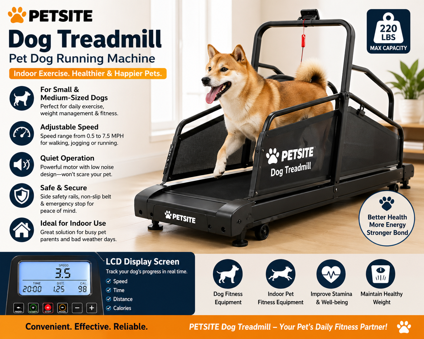 PETSITE Dog Treadmill for Small & Medium-Sized Dogs