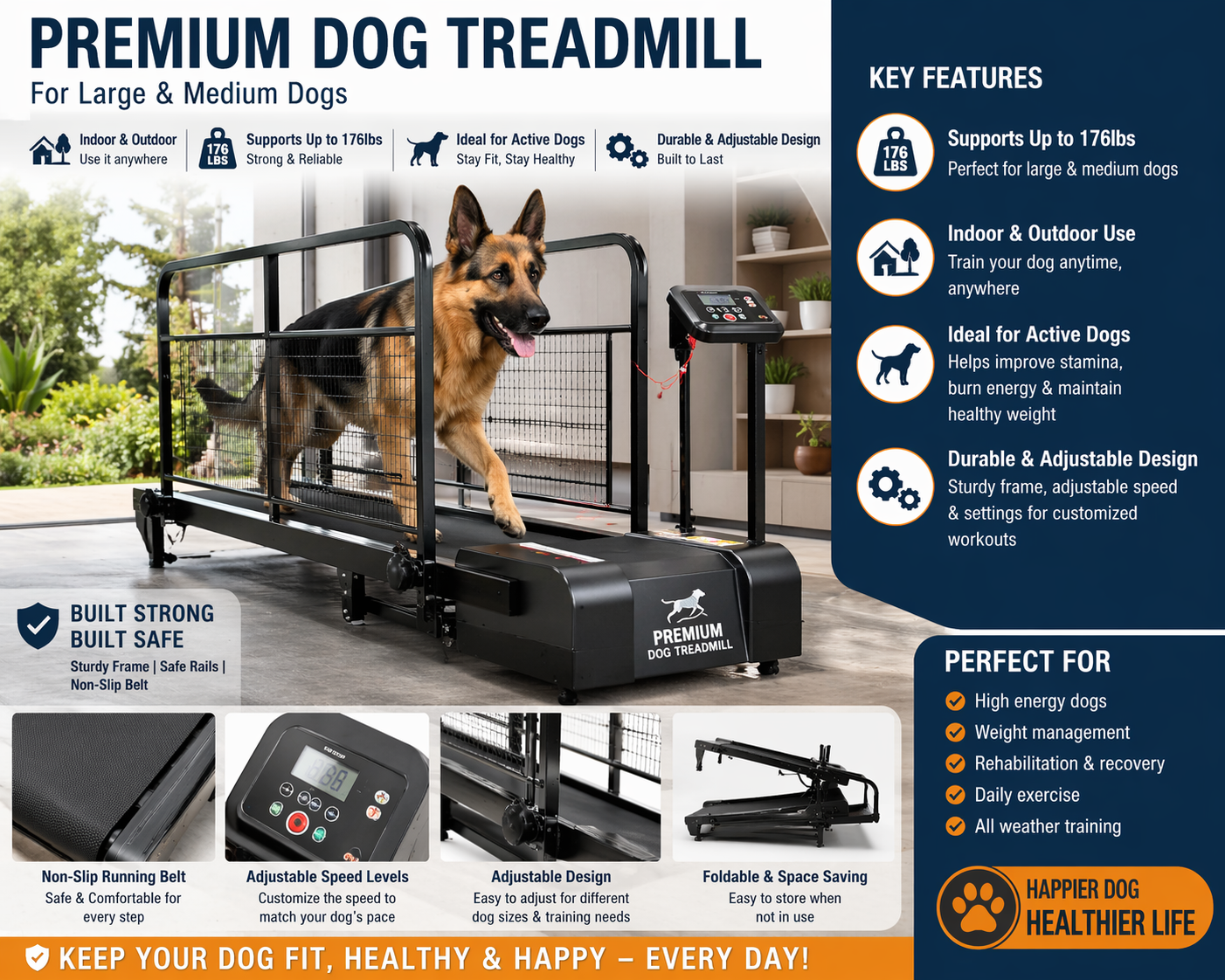 Premium Dog Treadmill for Large & Medium Dogs