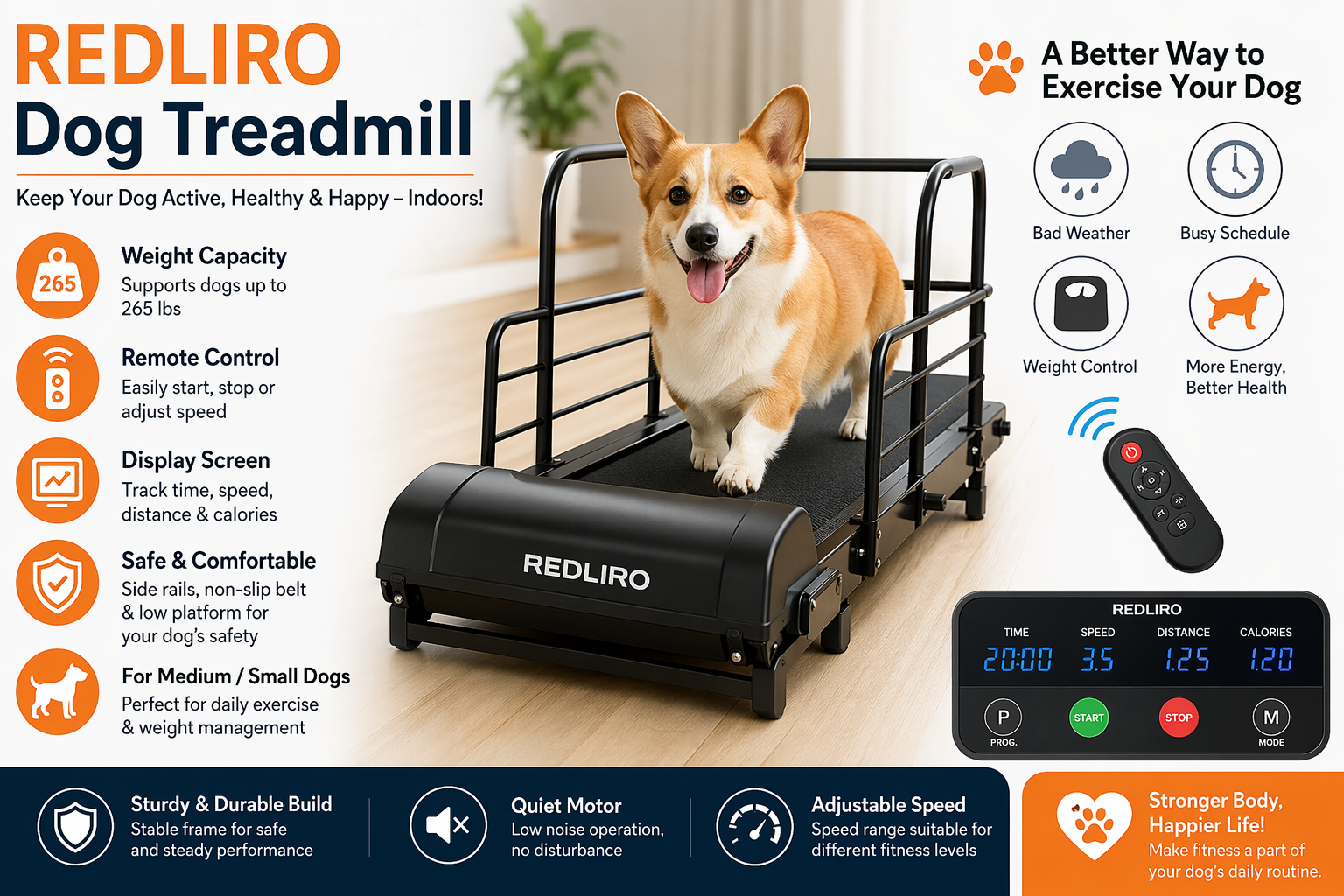 REDLIRO Dog Treadmill – Indoor Treadmill for Medium/Small: