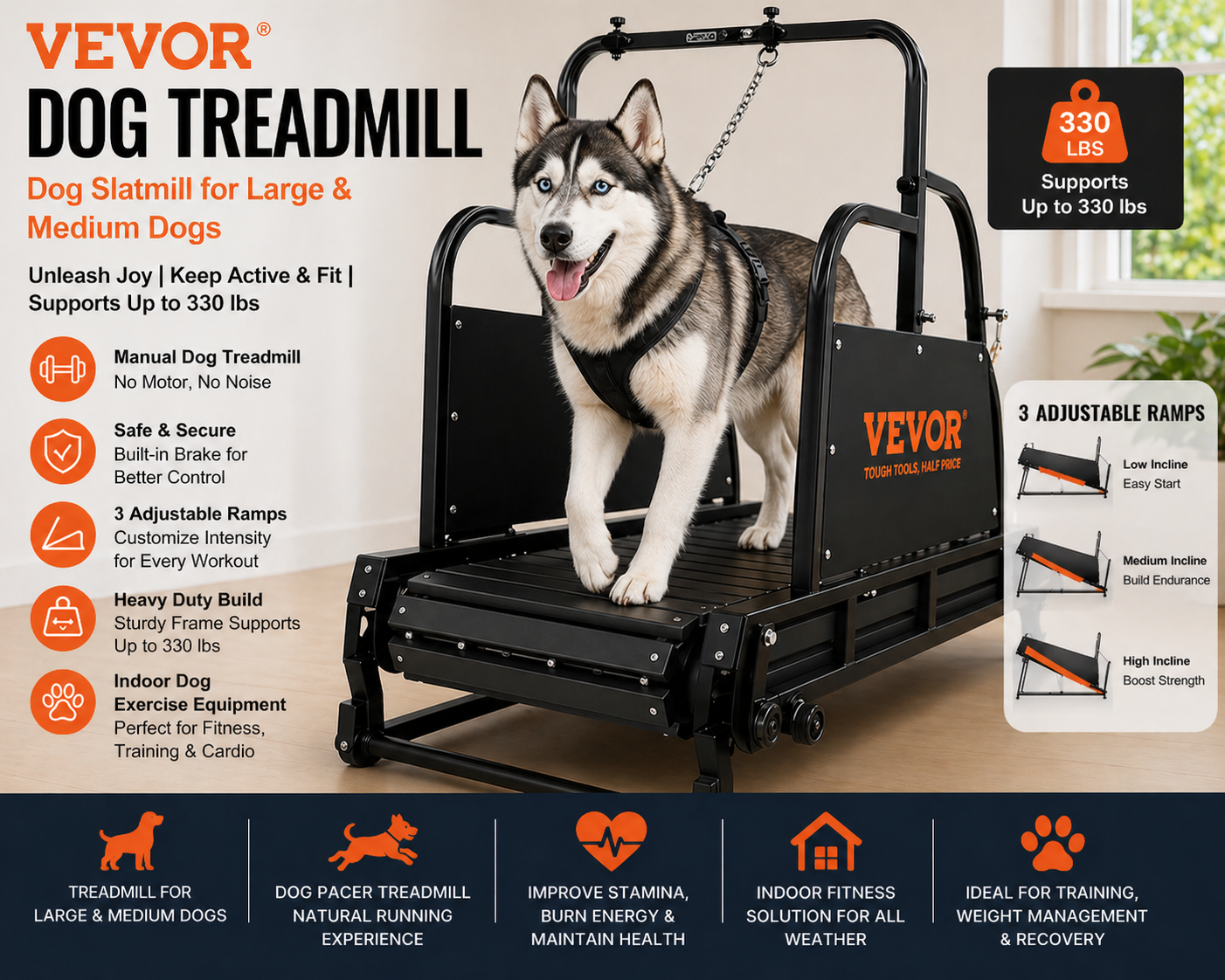 VEVOR Dog Treadmill for Large/Medium Dogs with Brake