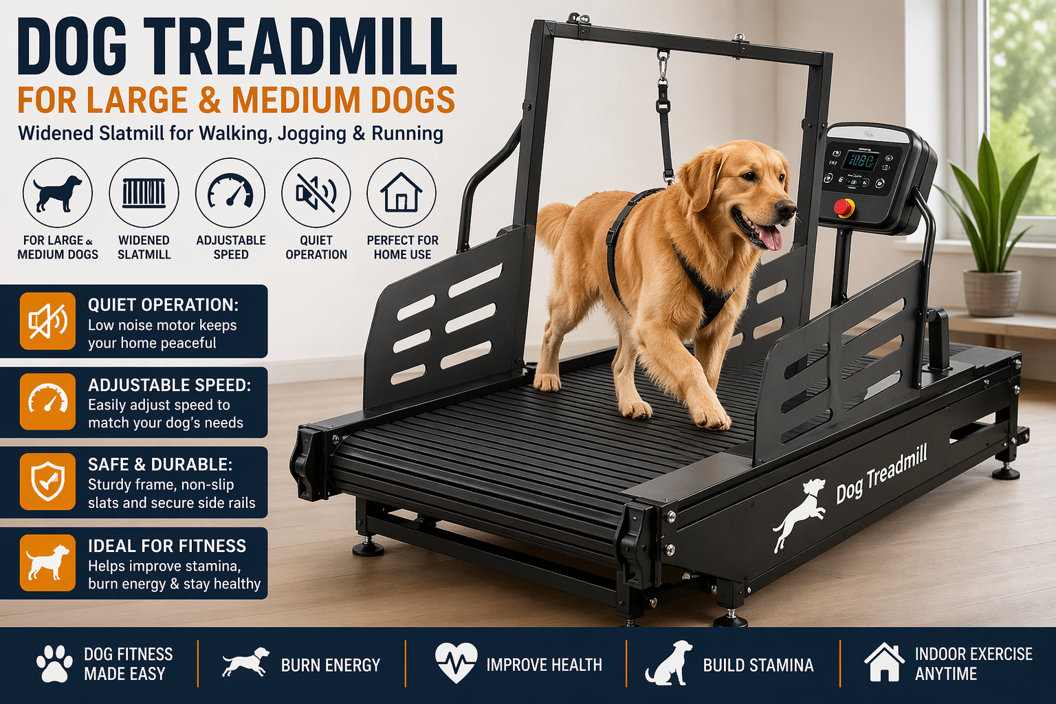 Widened Dog Treadmill for Large & Medium Dogs