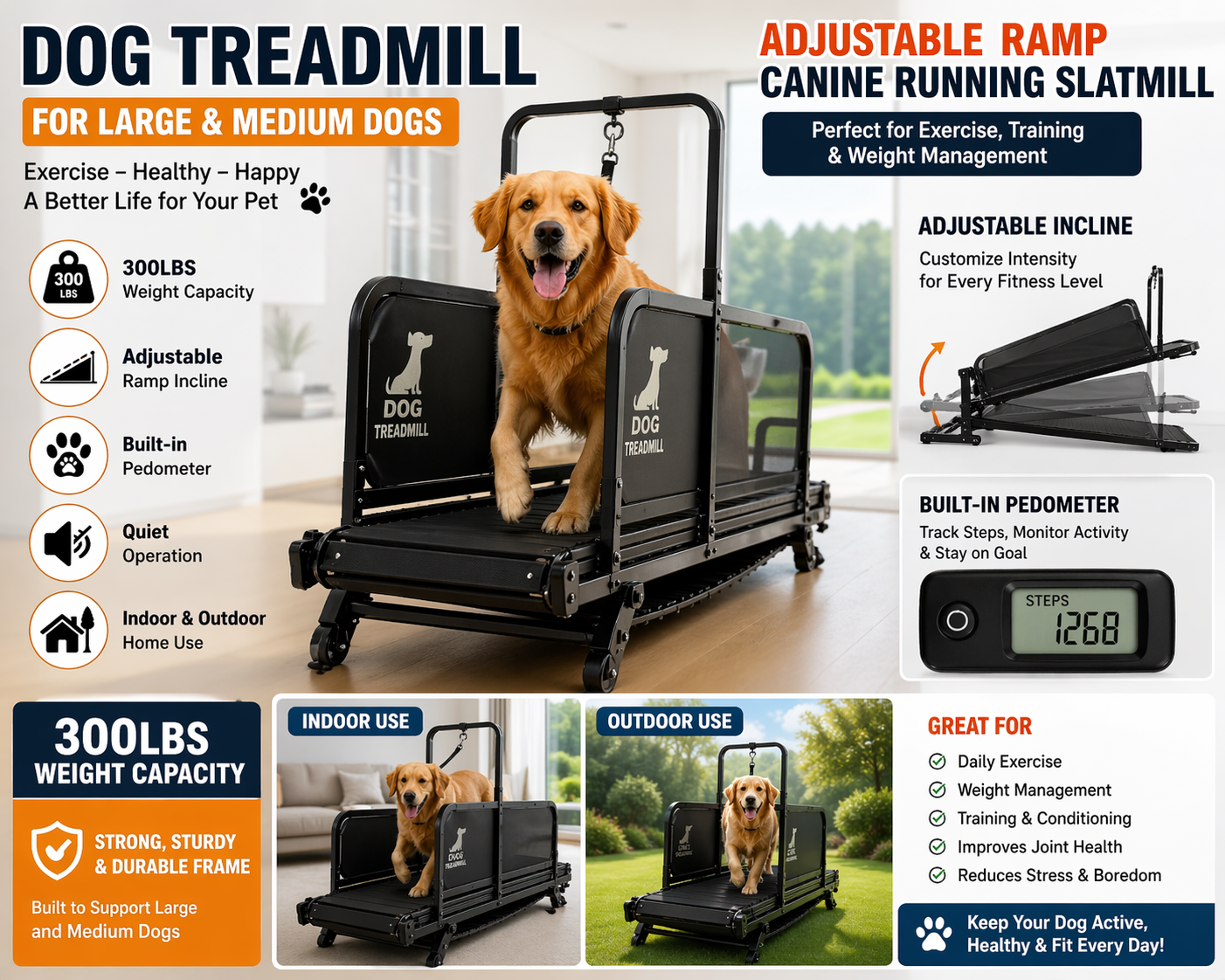 Dog Treadmill Machine with Pedometer: