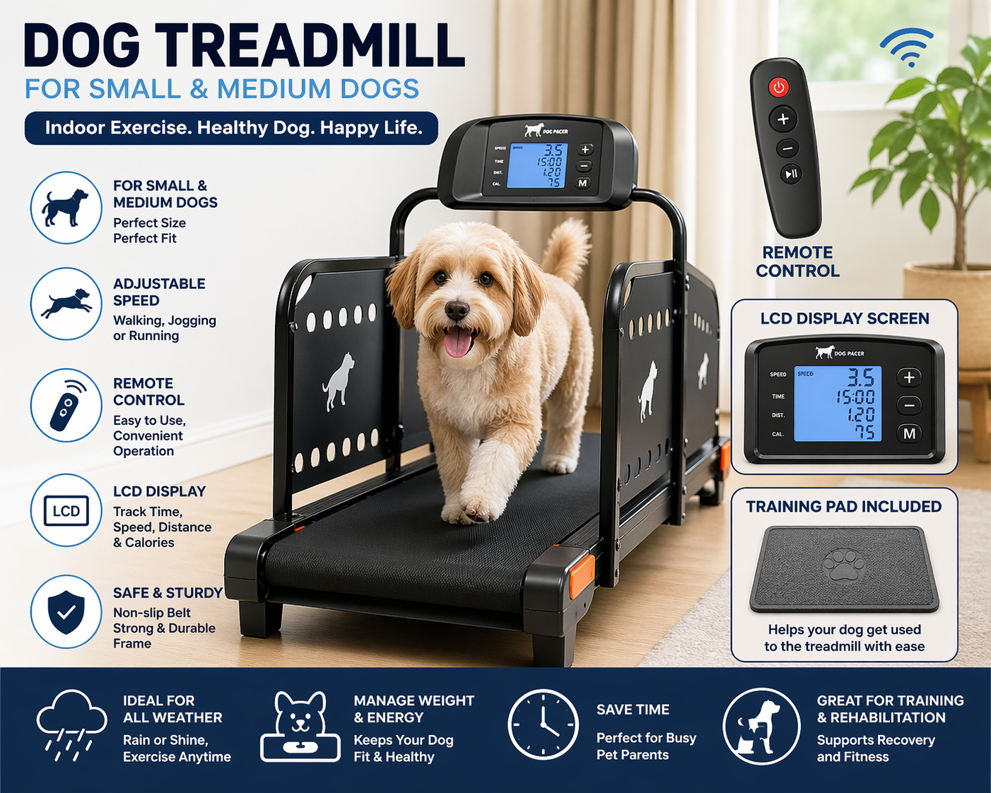 Indoor Pacer Dog Treadmill for Small & Medium Dogs