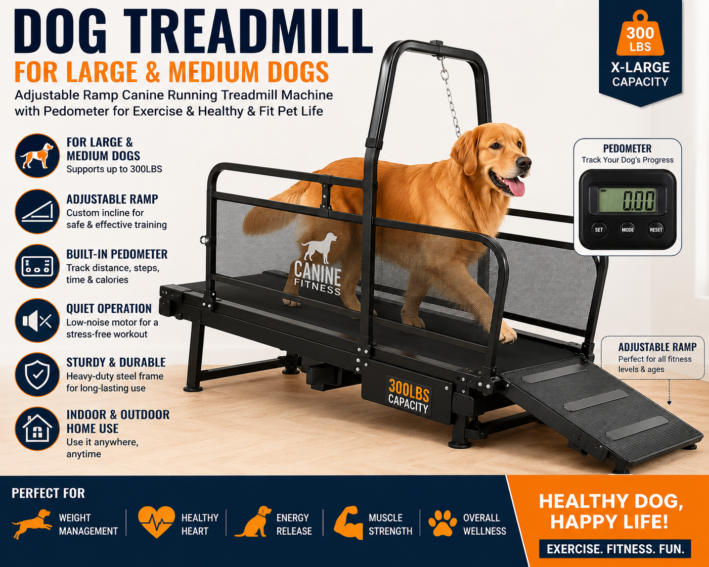 Adjustable Running Dog Treadmill with Pedometer
