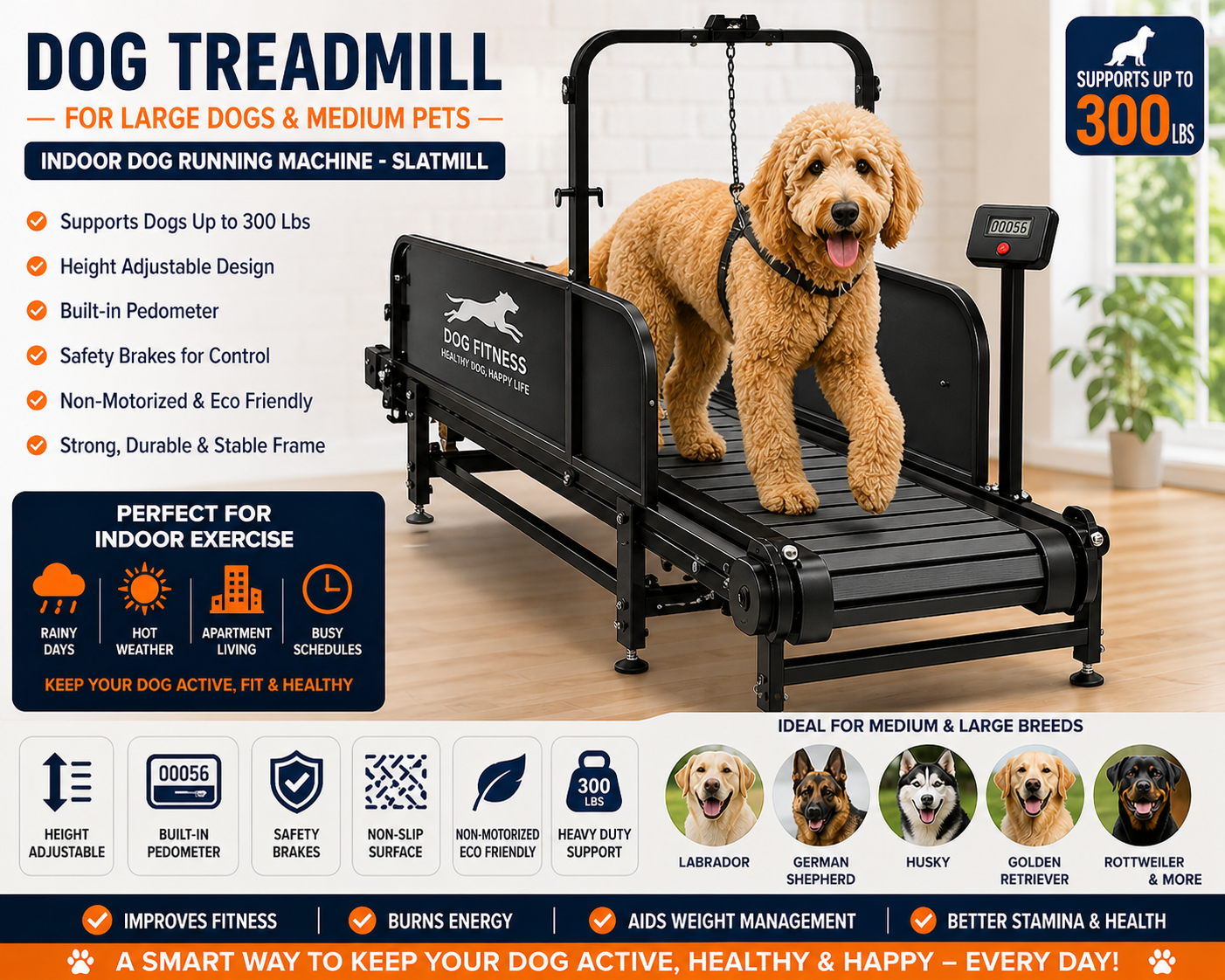 Dog Treadmill with Pedometer and Brakes for Large Dogs