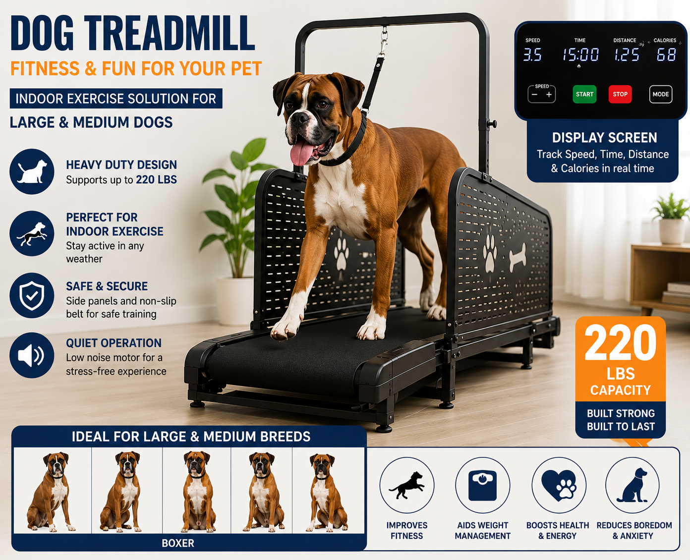 Dog Treadmill with Display Screen for Large & Medium Dogs