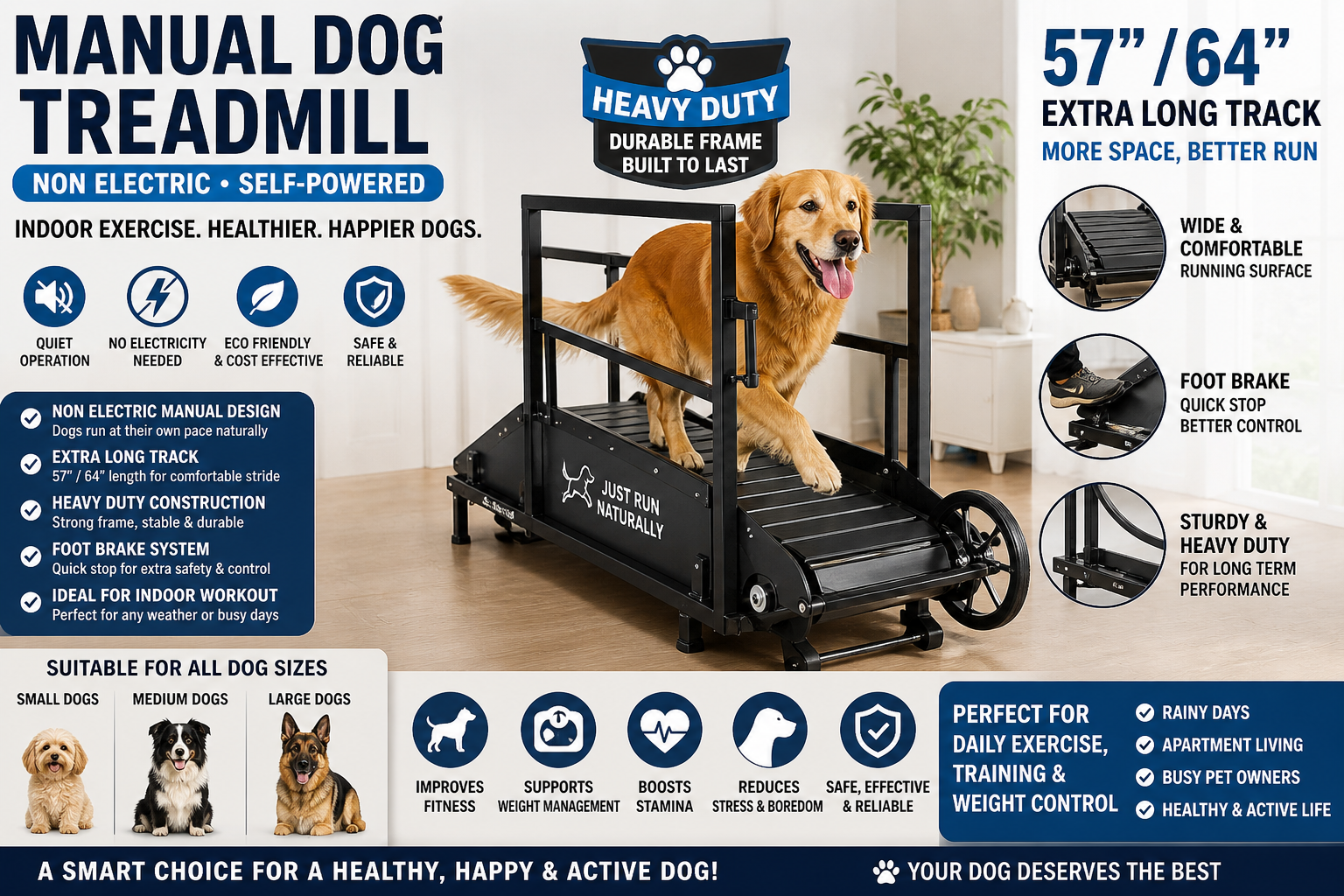 Heavy Duty Indoor Dog Treadmill with Foot Brake for Small & Medium Dogs