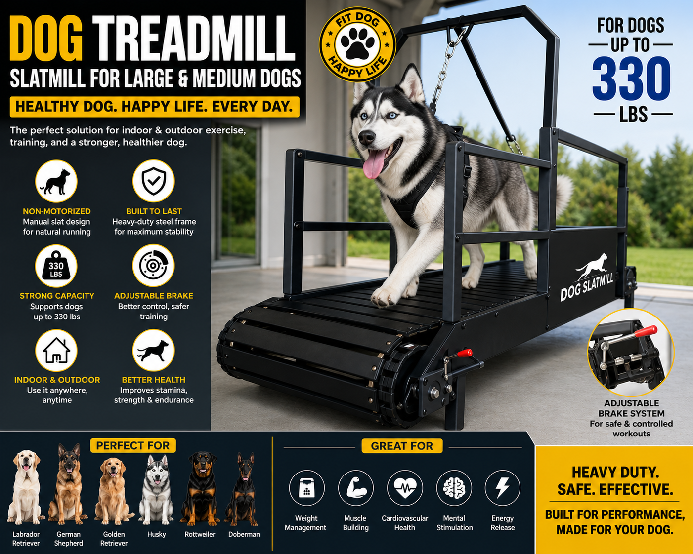 Indoor & Outdoor Dog Treadmill for Medium & Large Dogs