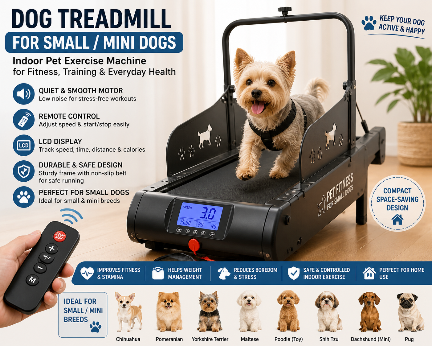 Indoor Dog Treadmill for Small Dogs with Remote Control