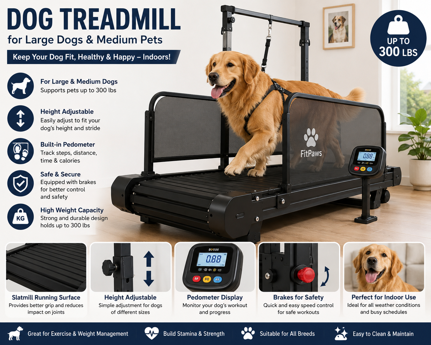 Dog Treadmill for Large Dogs With Pedometer And Brakes