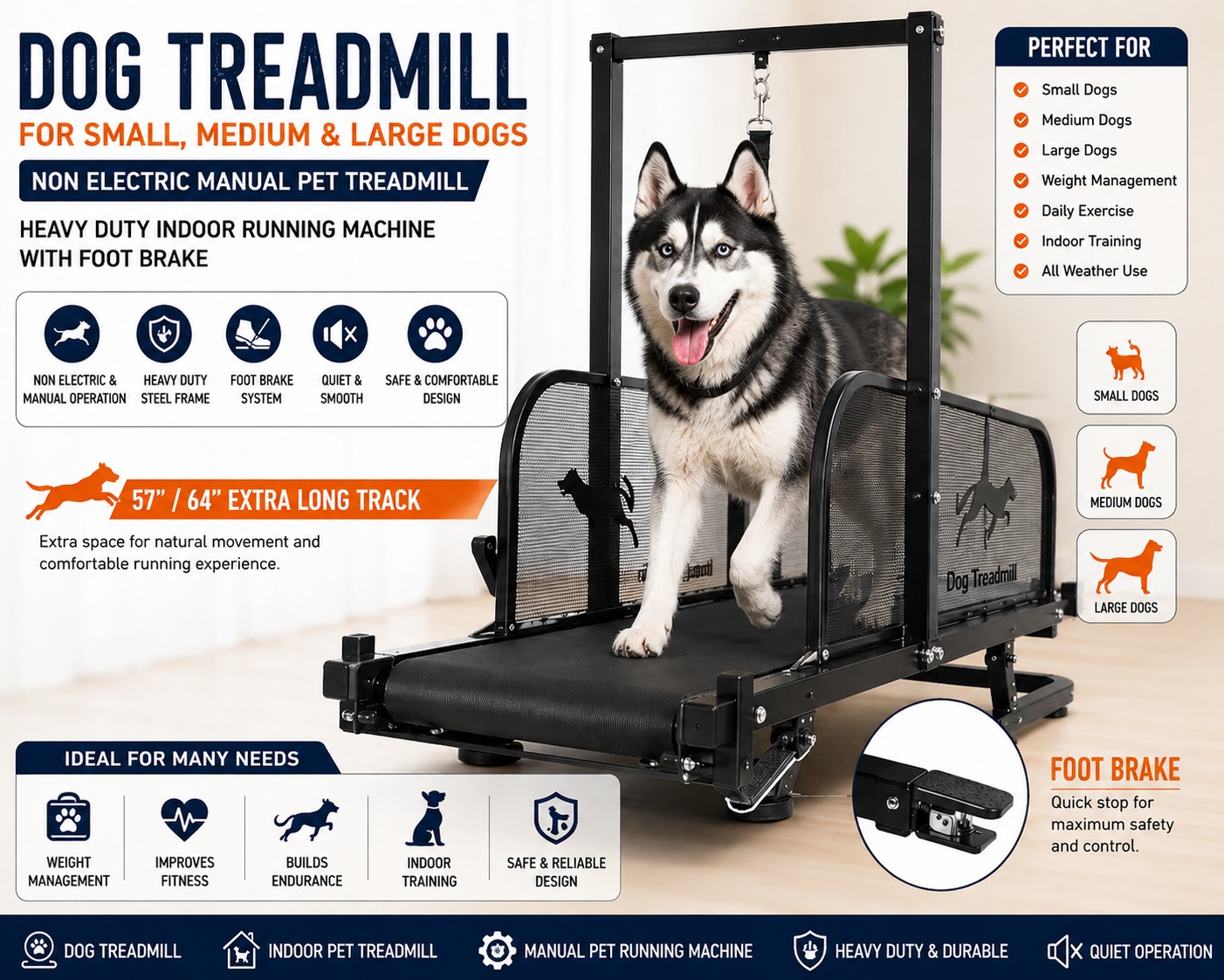 Dog Treadmill with Foot Brake for Medium & Large Dogs