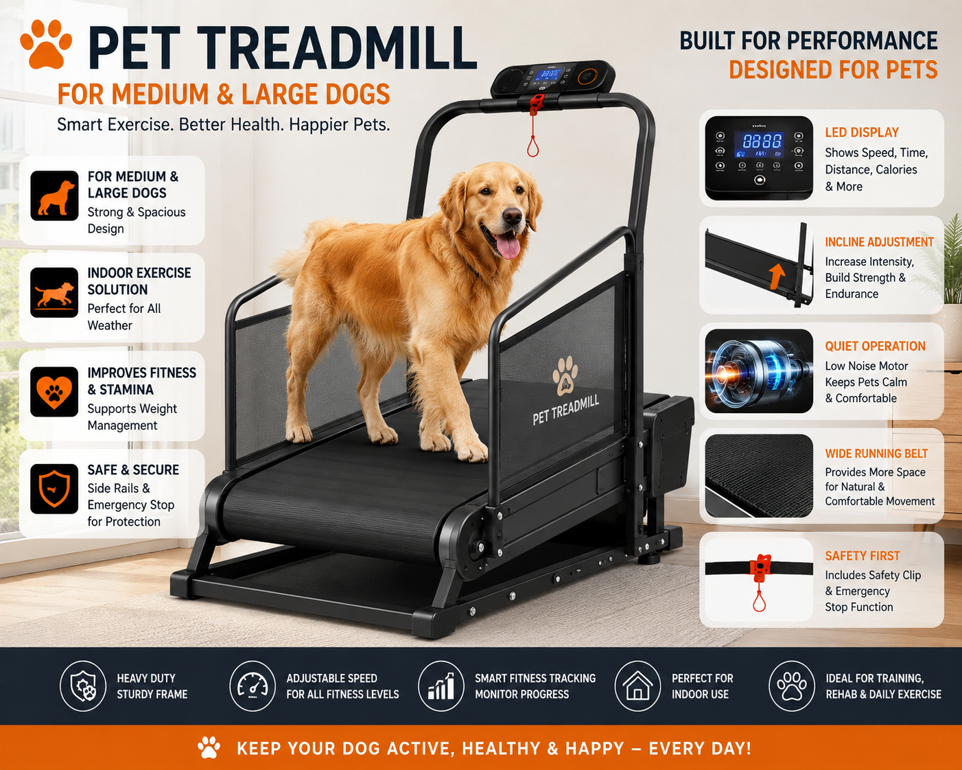 Jiangtaom Dog Treadmill for Medium and Large Dogs