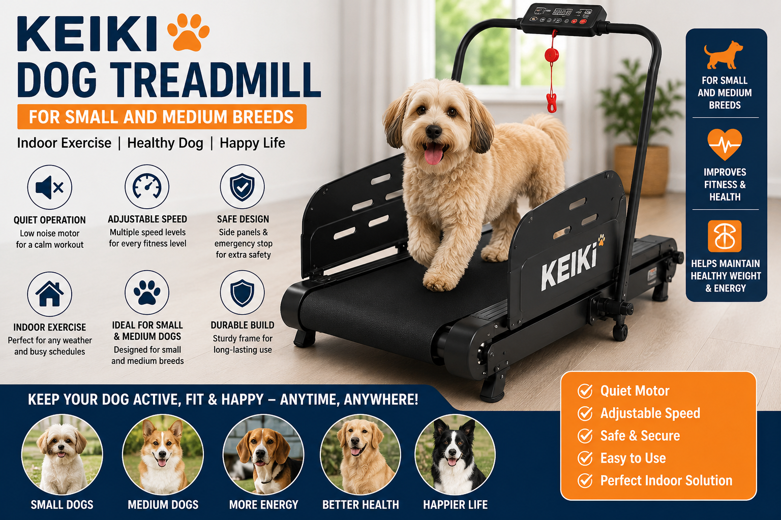 KEIKI Dog Treadmill for Small and Medium Breeds
