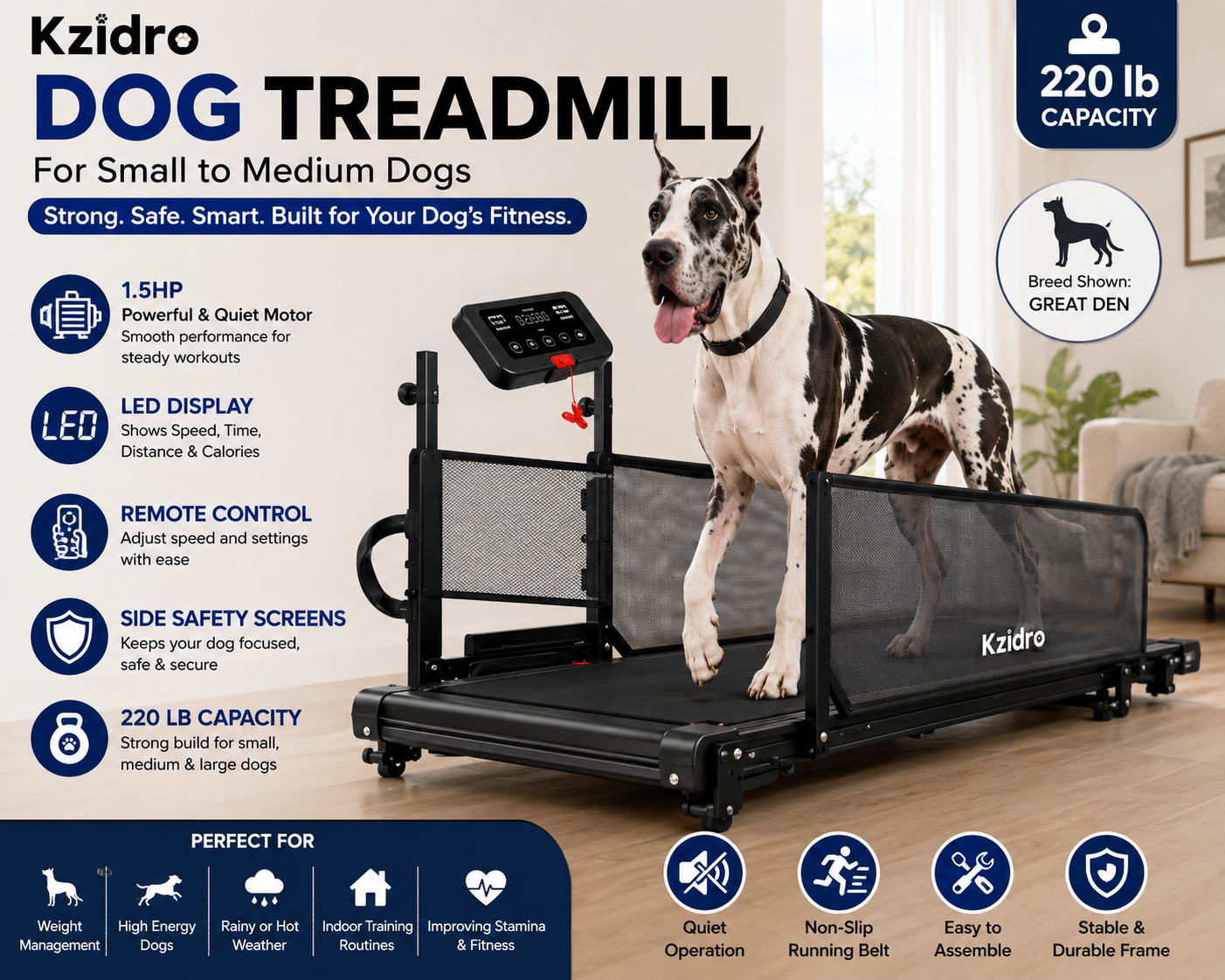 Kzidro Dog Treadmill for Small to Medium Dogs