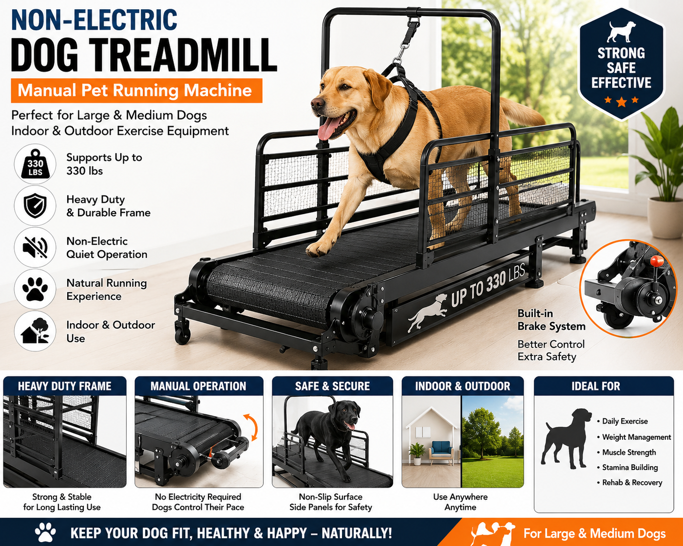 Non-Electric Dog Treadmill for Large & Medium Dogs