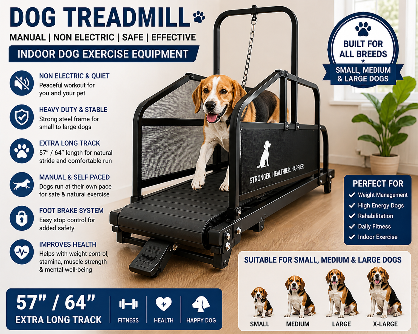 Non Electric Manual Dog Treadmill for Medium & large Dogs