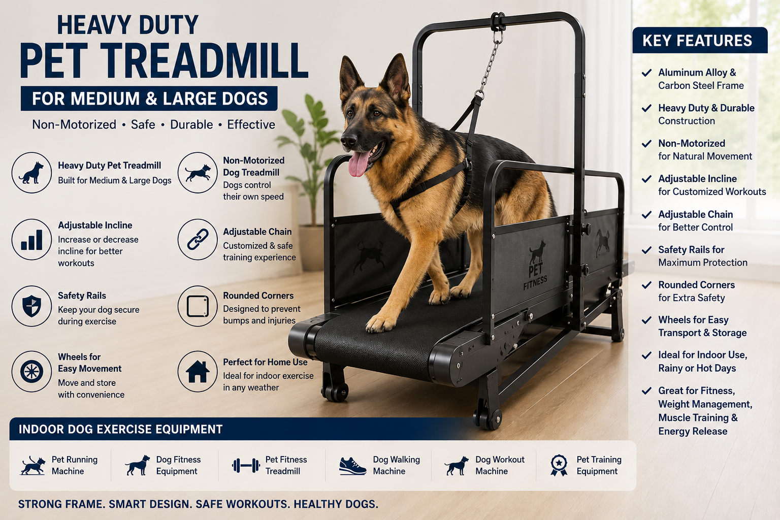 Non-Motorized Dog Treadmill with Carbon Steel Frame for Large Dogs