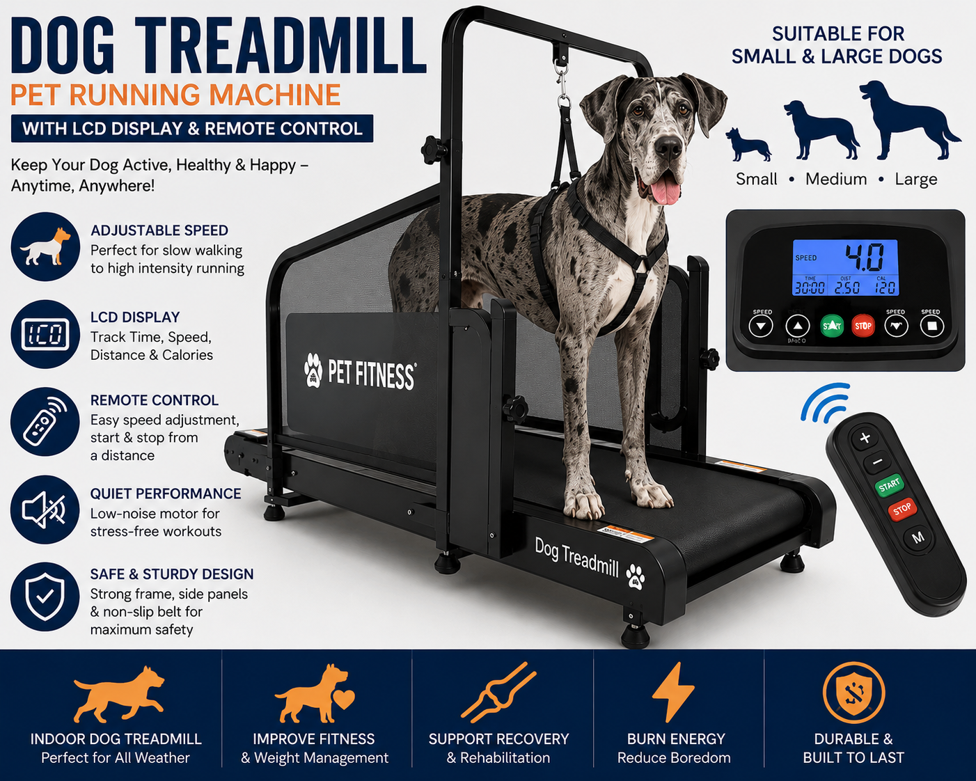 Dog Treadmill with Incline Adjustment for Medium & Large Dogs
