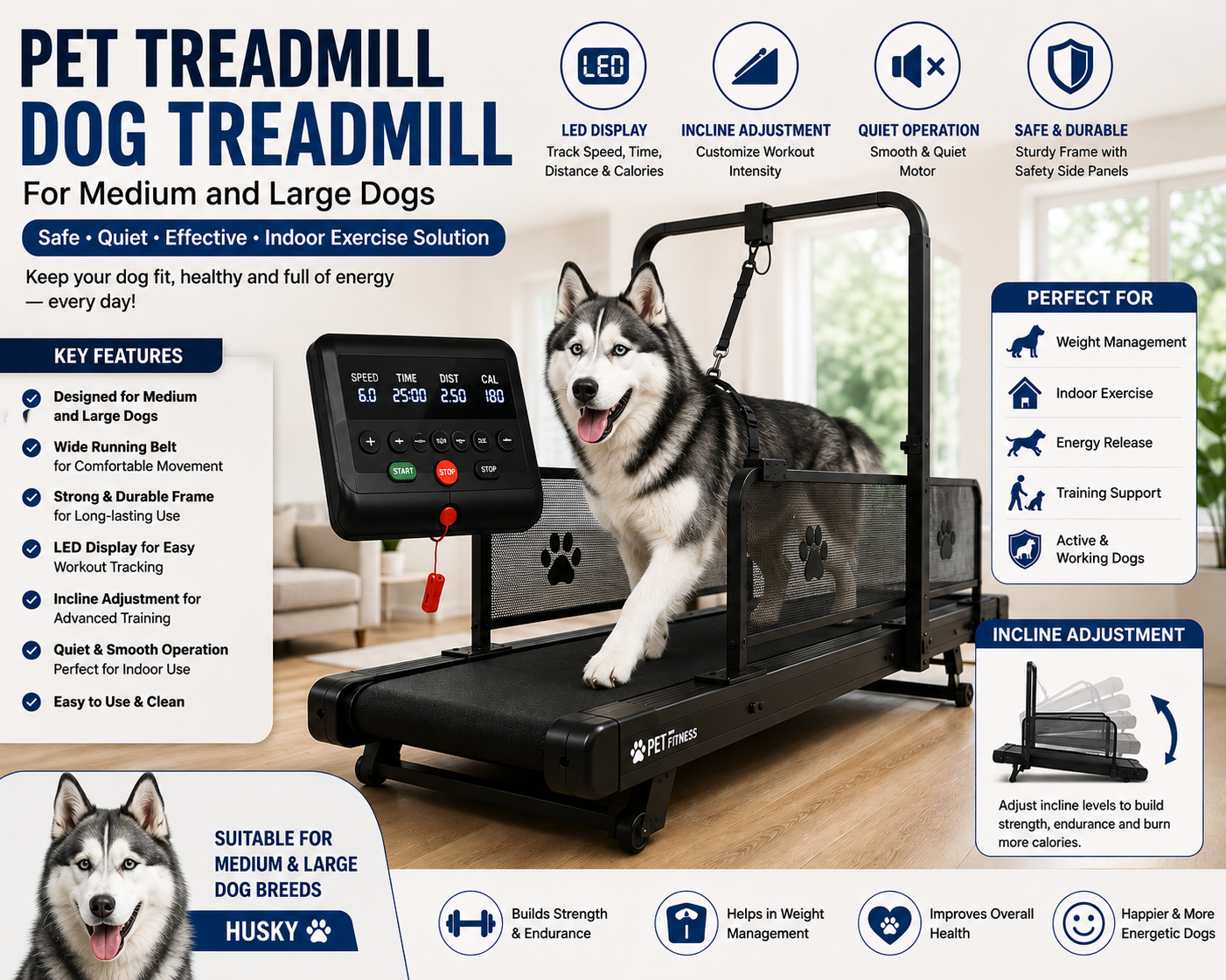 Dog Treadmill For large Dogs with Incline Adjustment