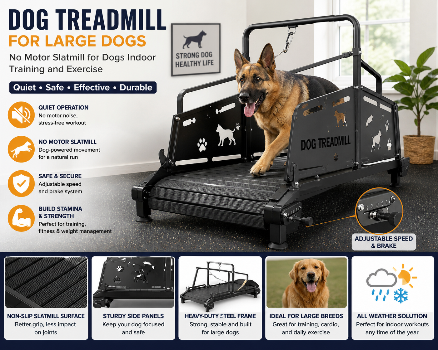 Quiet Home Dog Treadmill for Large Dogs with Adjustable Speed