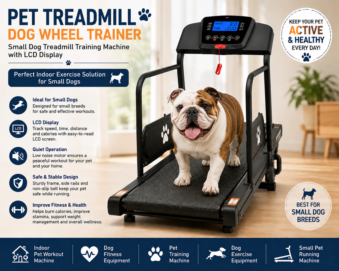 Wheel Dog Treadmill for Small Dogs with LCD Display