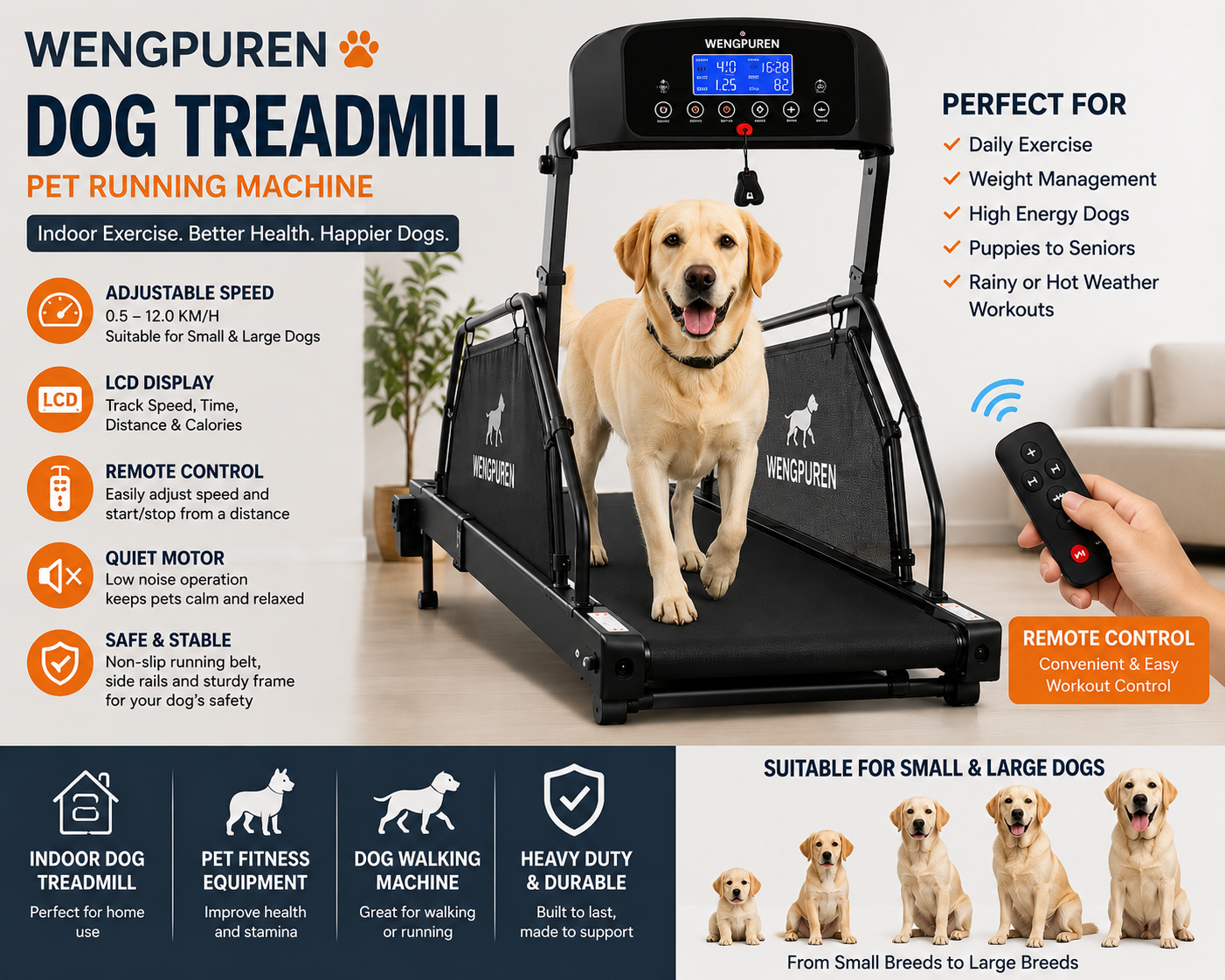 WENGPUREN Dog Treadmill for Small and Large Dogs